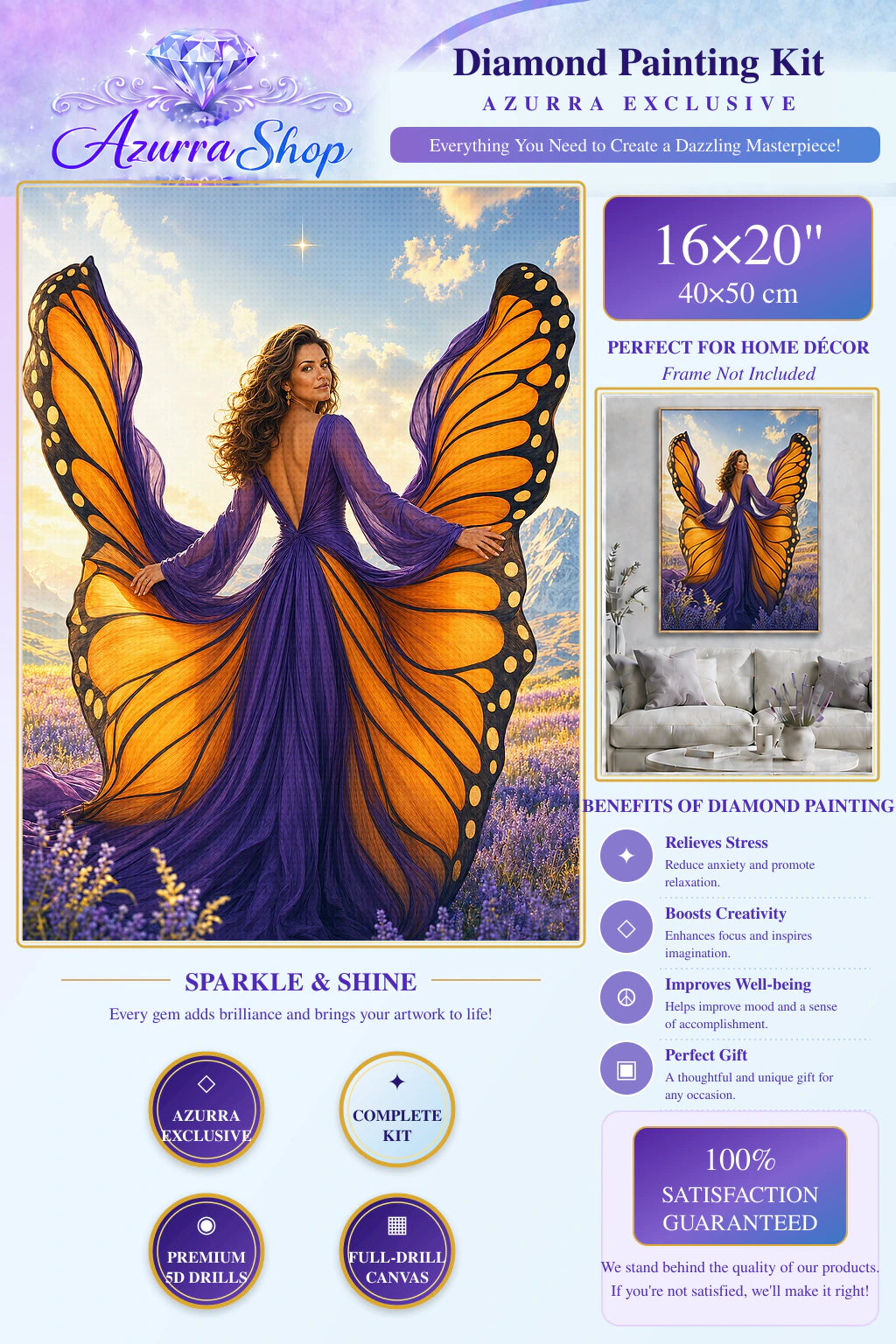 The Butterfly Within diamond painting detail and size guide — Azurra Shop