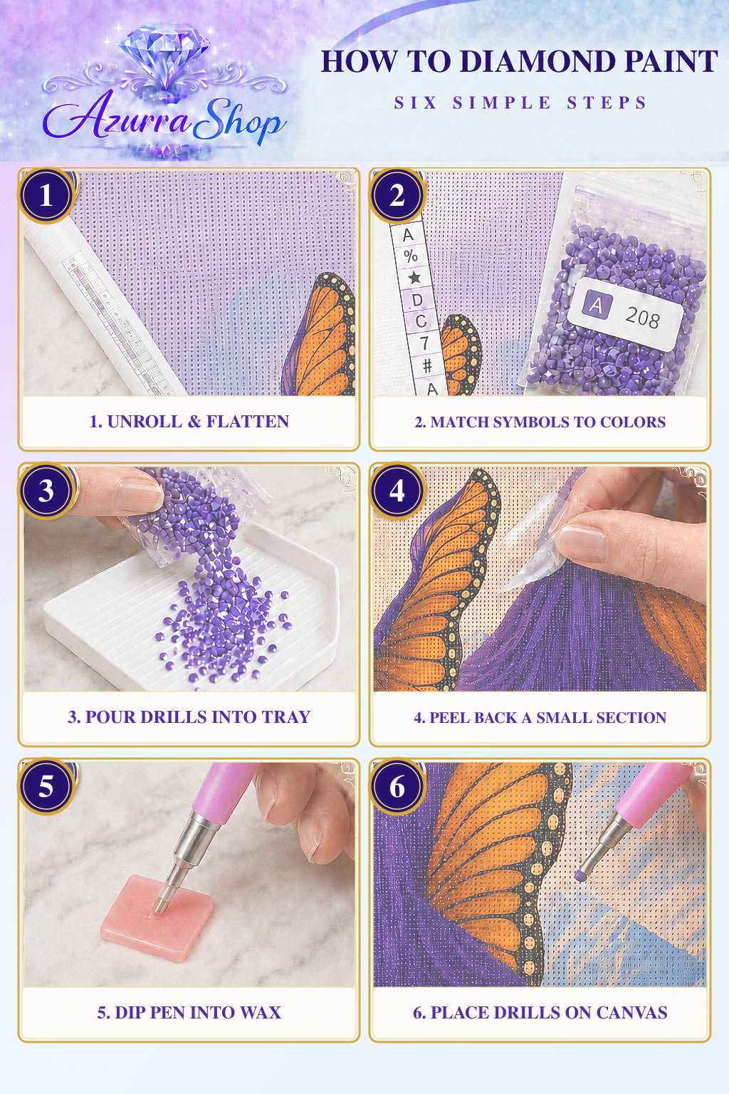 Diamond painting steps for The Butterfly Within — Azurra Shop