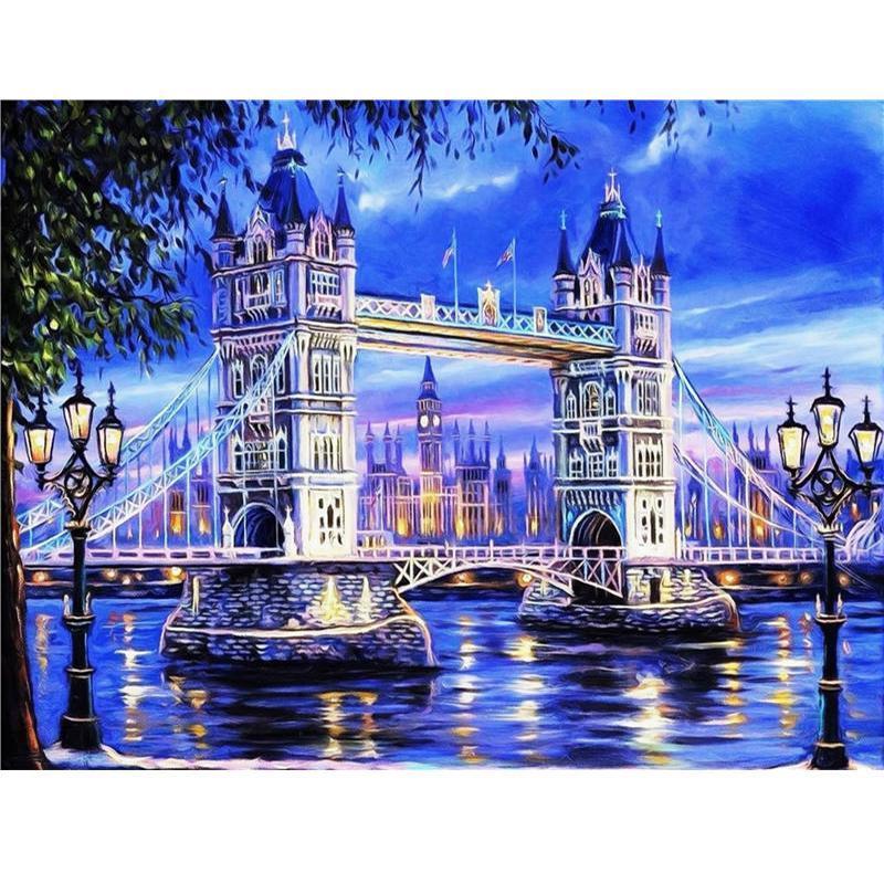 London Tower Bridge diamond painting kit – 12x16" iconic UK landmark blue wall art by Azurra Shop