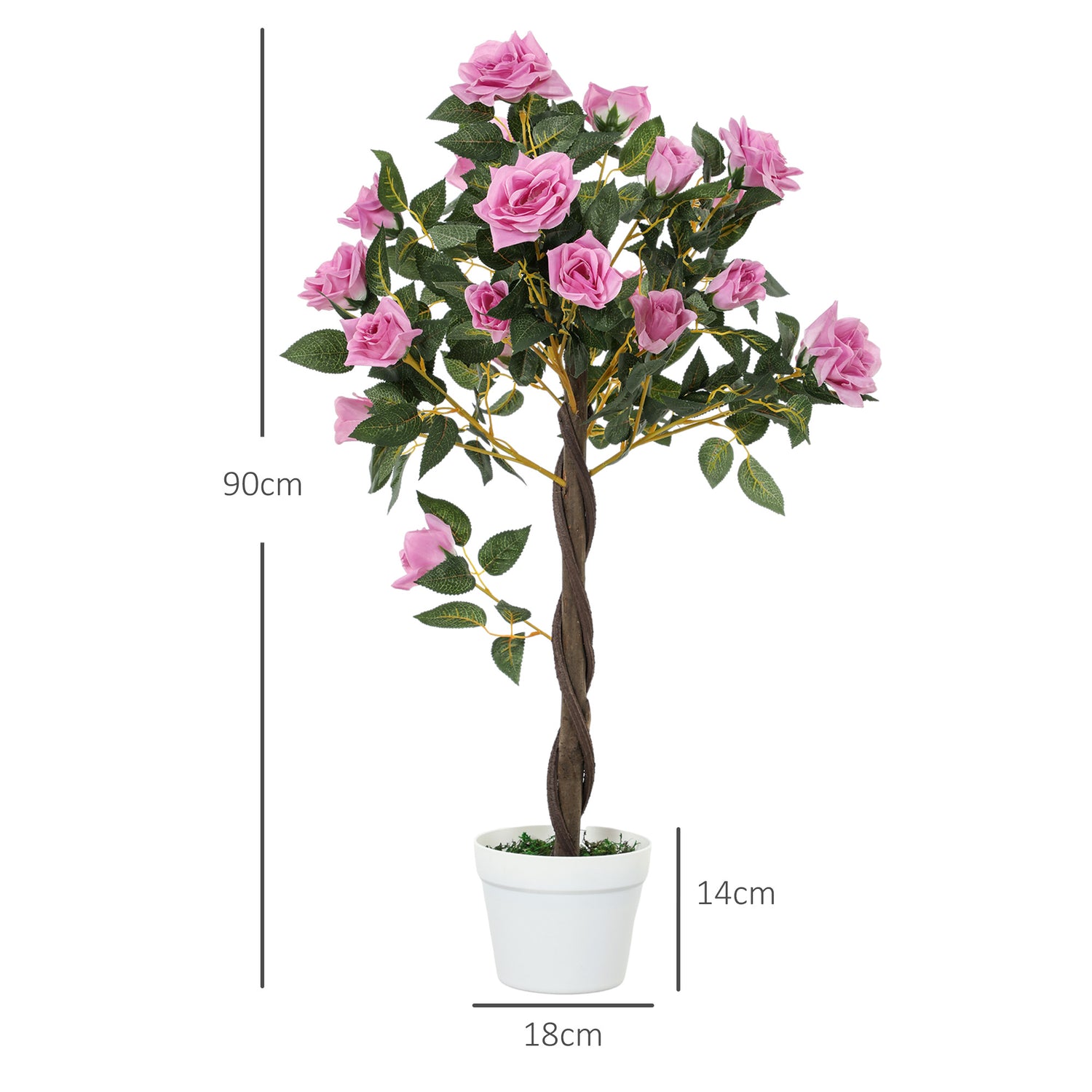 Set of 2 Artificial Rose Floral Trees in Pot — 35" Tall
