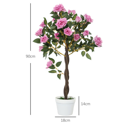 Set of 2 Artificial Rose Floral Trees in Pot — 35" Tall