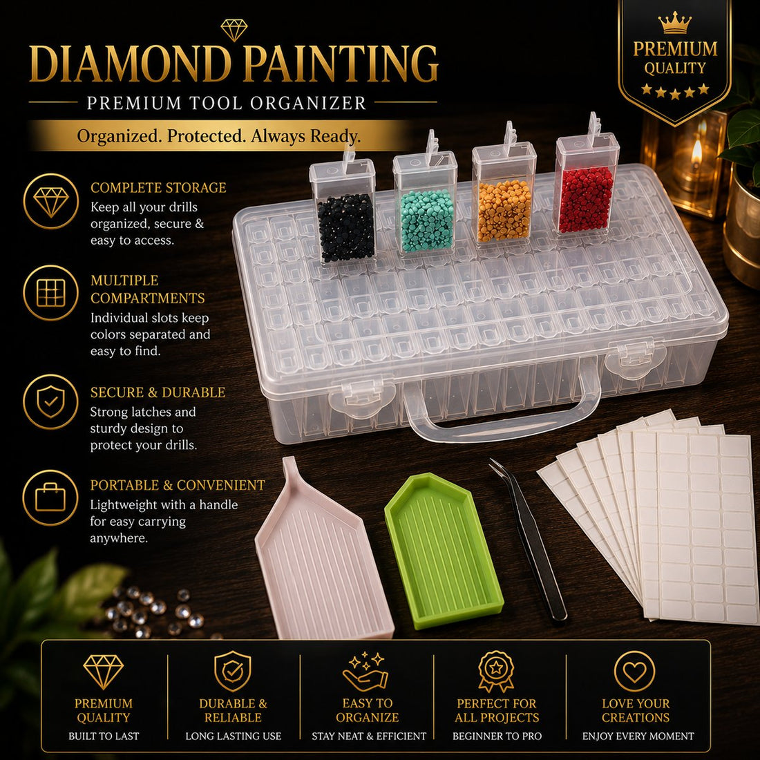 64 piece tool set storage case filled with sorted diamond drills