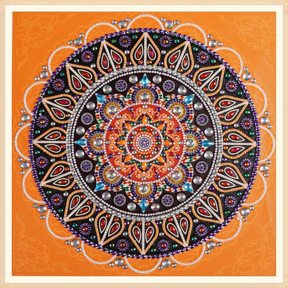 Orange mandala diamond painting kit – 14x14" warm geometric art by Azurra Shop