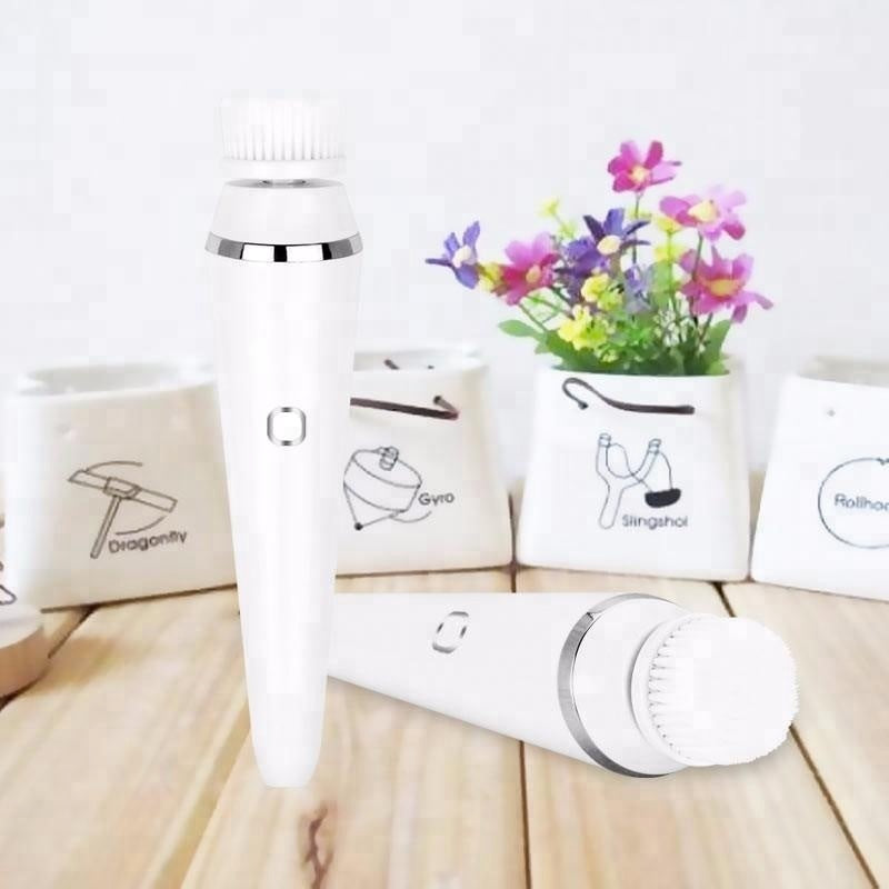 Multifunctional 3-in-1 Facial Cleansing Brush — acrylic, 7.1"x1.7", 3 brush heads, waterproof, one-button control, facial massage, white — Azurra Shop