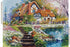 Spring garden wildflower cottage by the pond diamond painting kit – thatched roof cottage with cherry blossoms and waterfall
