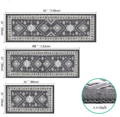 Boho Kitchen Rug Set — 3 Piece Faux Wool with Runner