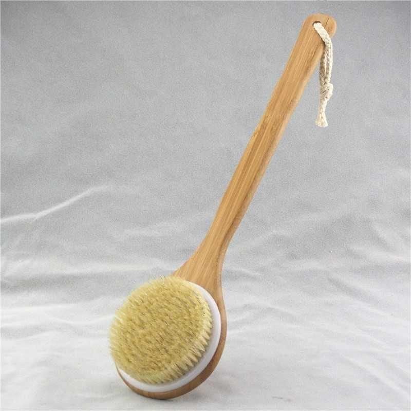 Temple Brush: > Bamboo Temple Brush — Dutch wood &amp; natural mane bristles, ergonomic, 19.3"x4.7"x3.1", eco-friendly bath brush — Azurra Shop