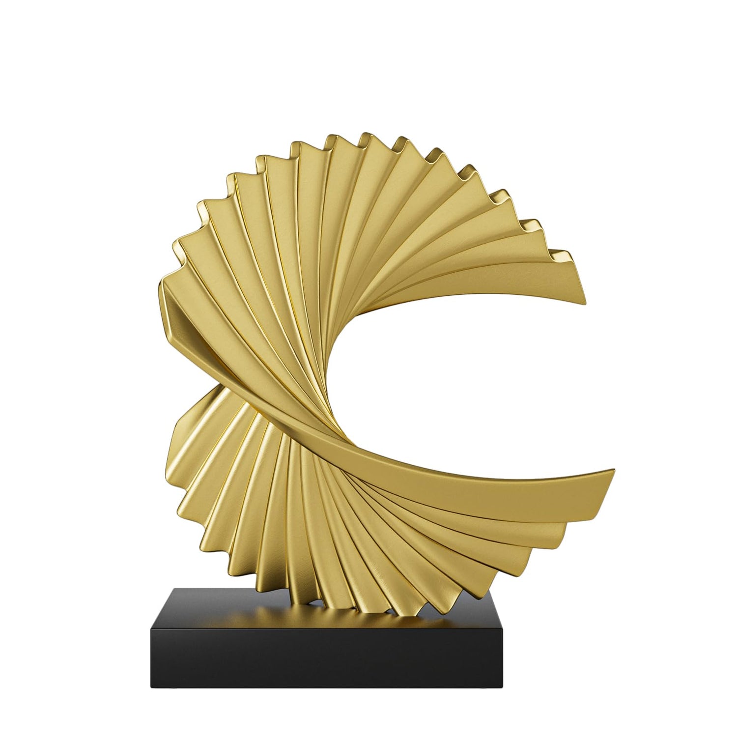 Gold abstract wave statue displayed on bookshelf or TV cabinet — elegant modern art sculpture for home or office — Azurra Shop