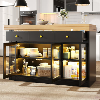 Extendable Kitchen Island with RGB LED Lights — Black