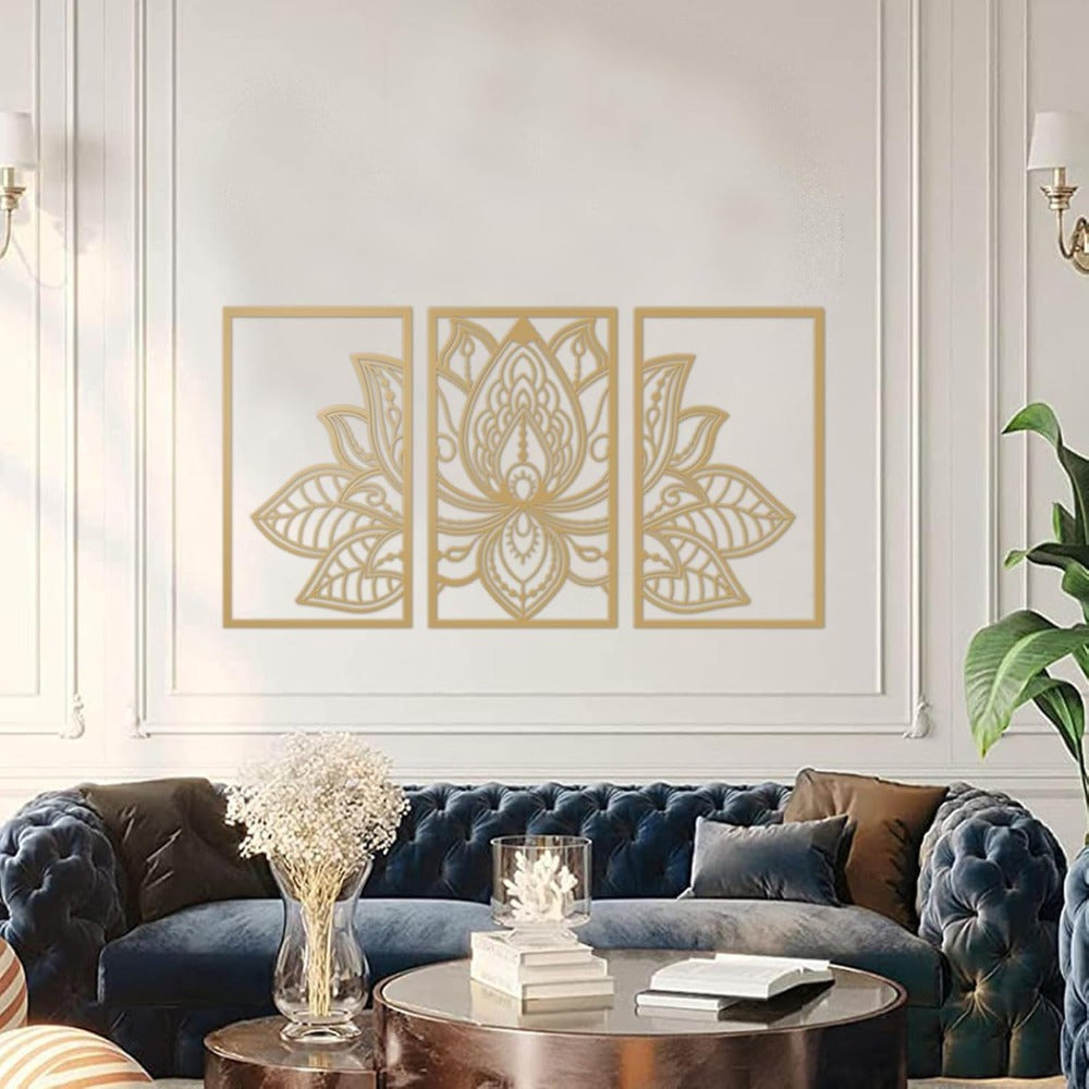 Handmade Metal Golden Lotus Mandala Wall Art