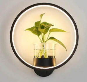 Nordic planter wall lamp with plant holder — modern round or rectangular sconce in black or white for bedroom or living room — Azurra Shop