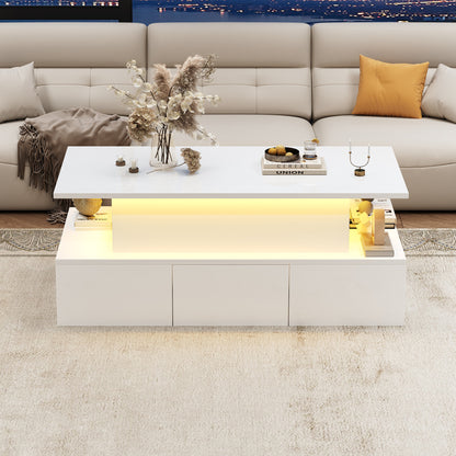 Lift-Top Coffee Table with LED Lights &amp; 4 Drawers — White