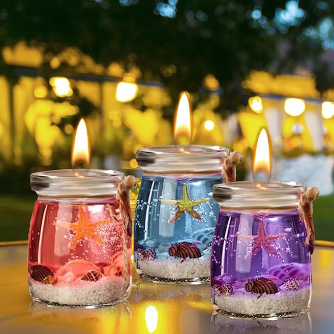 Ocean Candle: > Ocean Theme Aromatherapy Candle — half-handmade, 3.1"x3.1"x2", 158g, 4 color styles — Azurra Shop