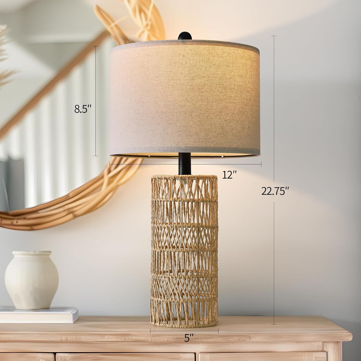 Handwoven Rattan Mushroom Table Lamp