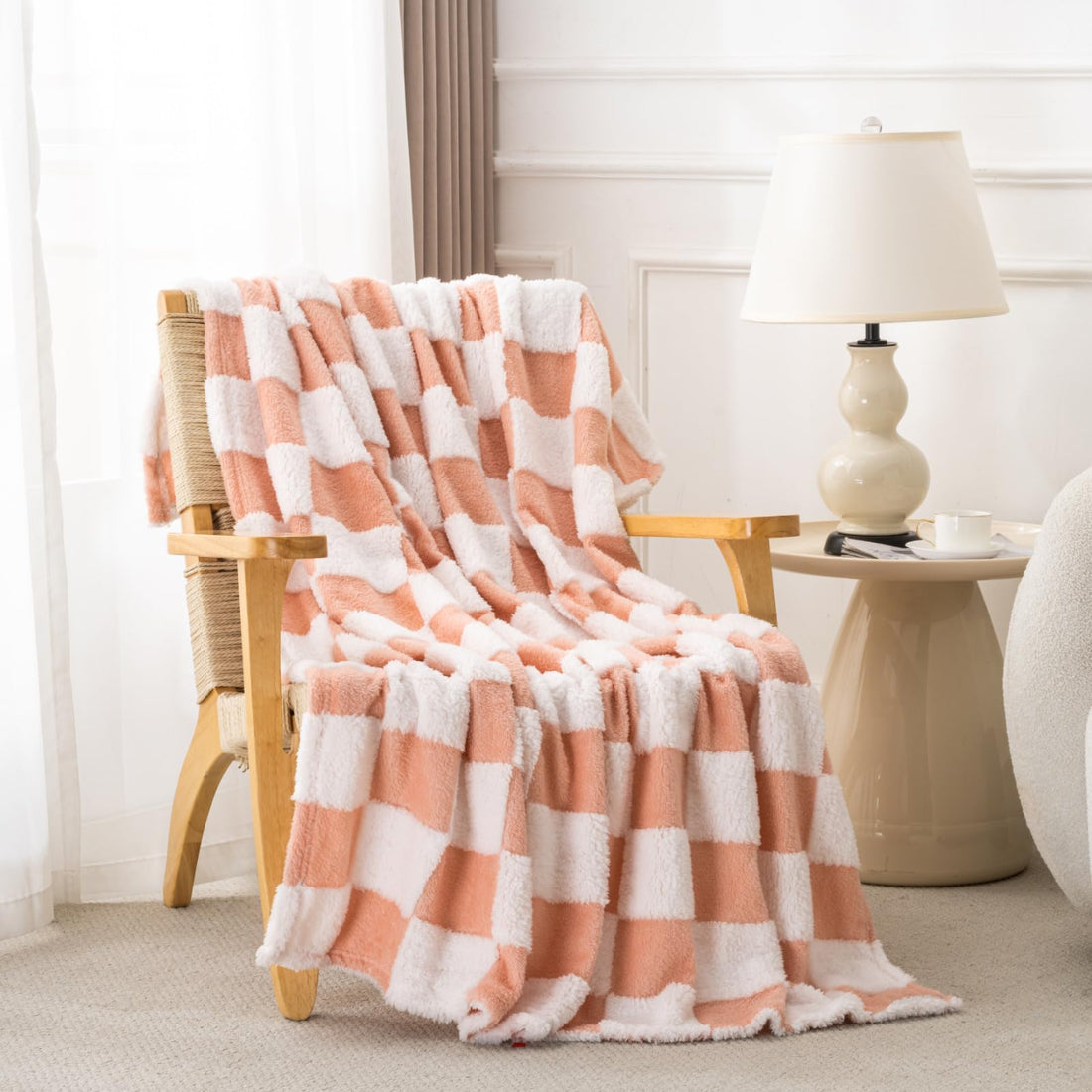 Pink checkerboard fleece throw blanket 20X24"— soft plush cozy blanket for sofa, bed, or travel — Azurra Shop