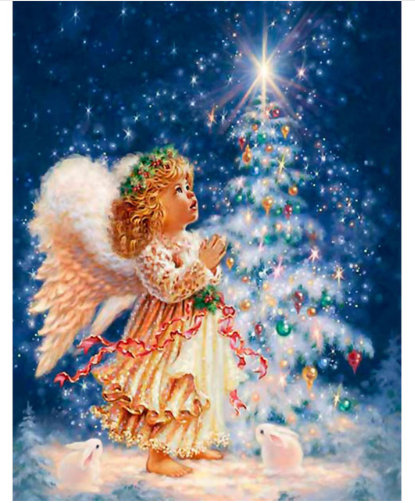 Angel praying by Christmas tree diamond painting kit – 12x16" sacred holiday wall art by Azurra Shop