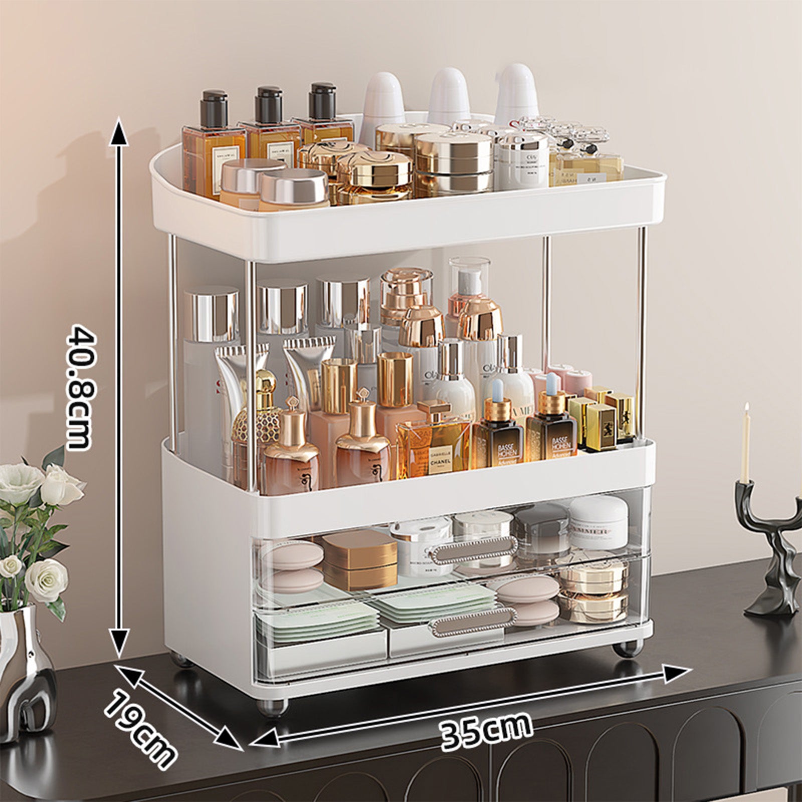 4-Tier Makeup Organizer with 2 Drawers