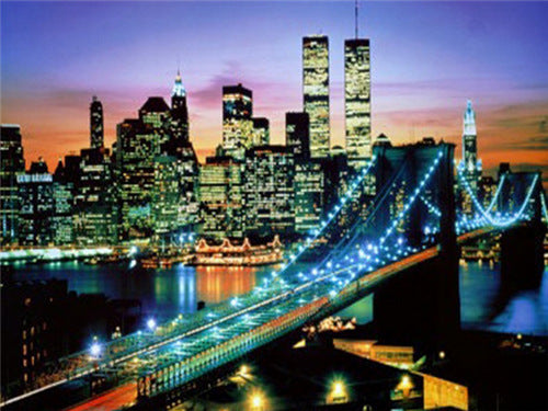 New York Twin Towers night skyline diamond painting kit – 12x16" historic NYC landmark wall art by Azurra Shop