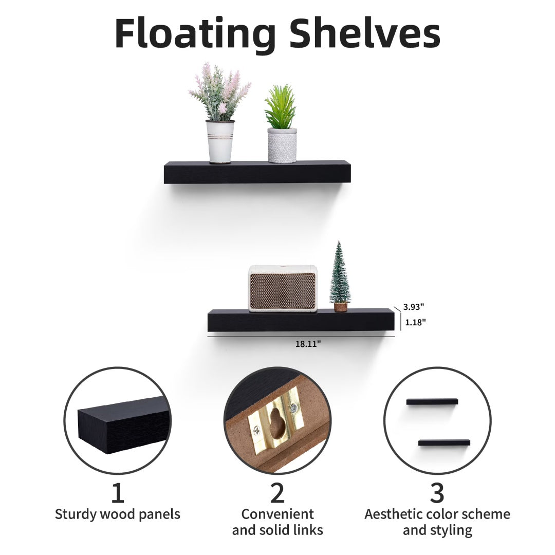Floating Wall Shelf with Built-in LED Lighting — Black