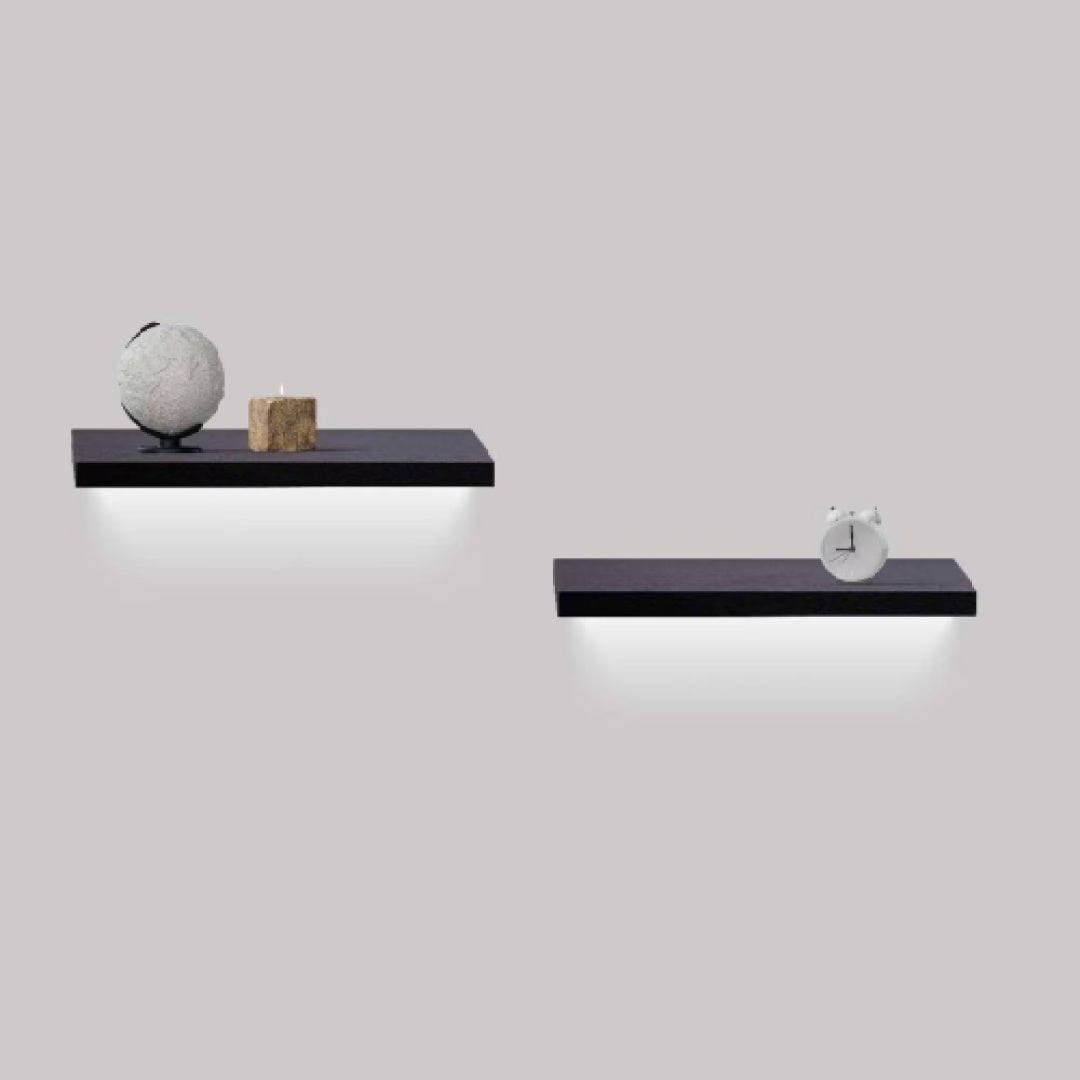 Floating Wall Shelf with Built-in LED Lighting — Black