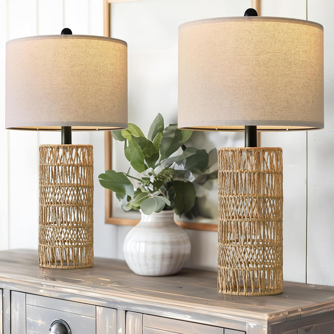 Handwoven Rattan Mushroom Table Lamp