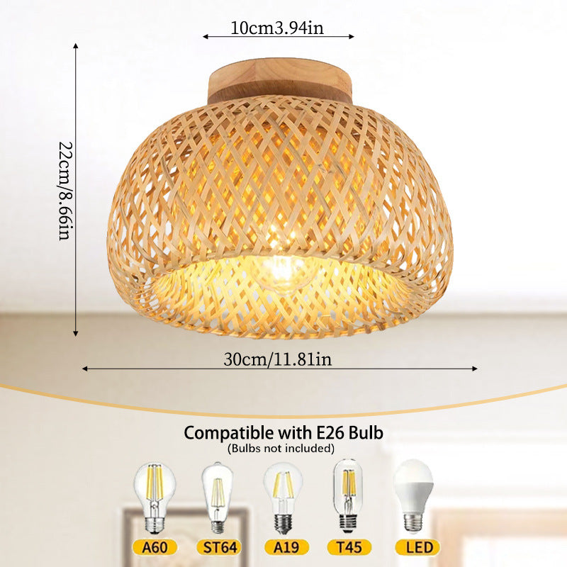 Hand-Woven Wood Ceiling Lamp