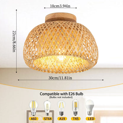 Hand-Woven Wood Ceiling Lamp