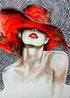 Lady in red hat diamond painting kit – 16x24" to 24x36" elegant fashion portrait wall art by Azurra Shop