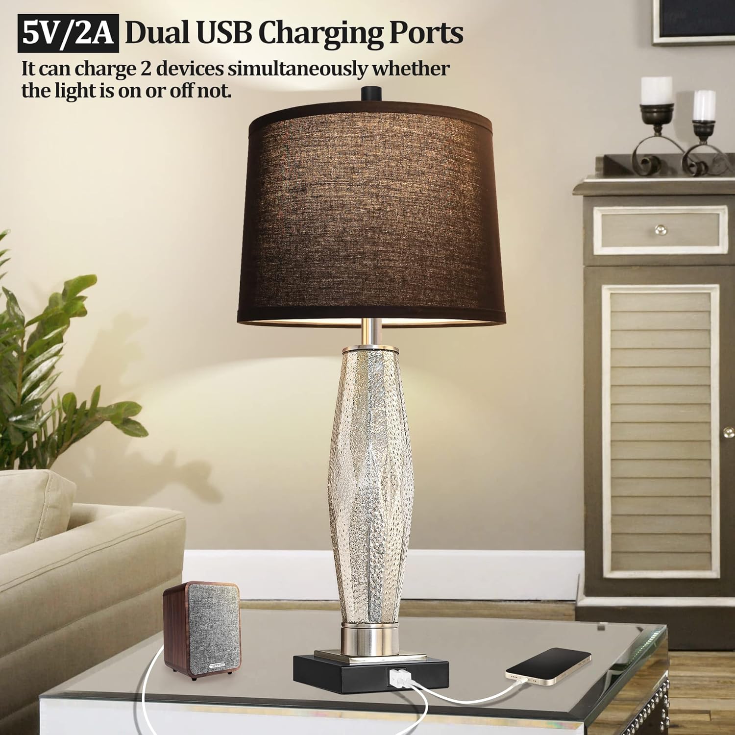 Table Lamps Set of 2 with USB A+C Charging Ports