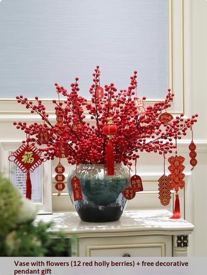 Ceramic Holly Vase with Artificial Floral Arrangement