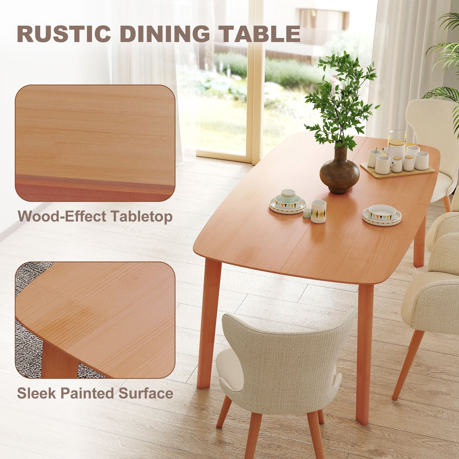 59" Pine Wood Rustic Dining Table for 6