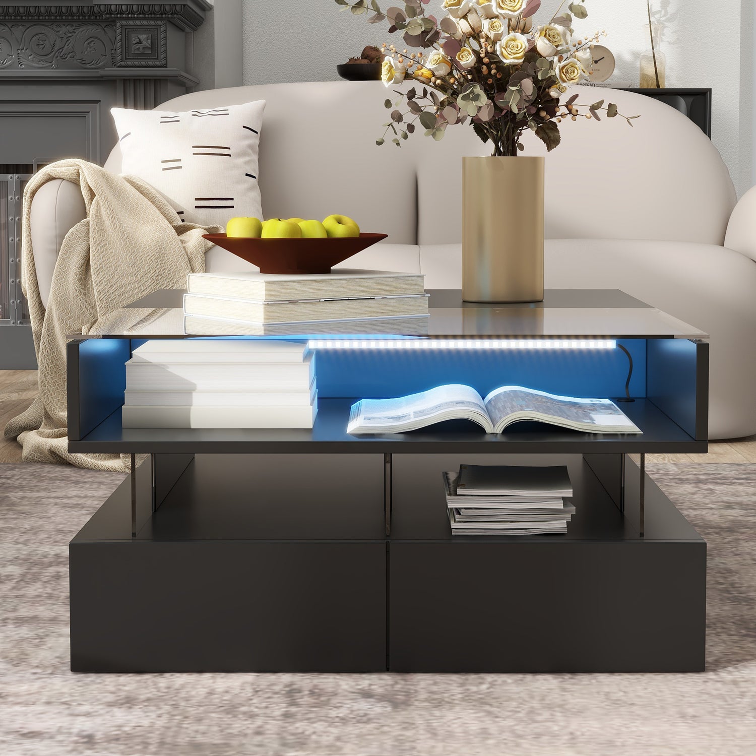 Lift-Top Coffee Table with LED Lights