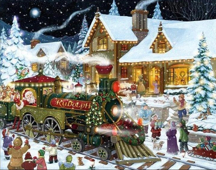 Christmas train diamond painting kit – 12x16" festive winter holiday wall art by Azurra Shop