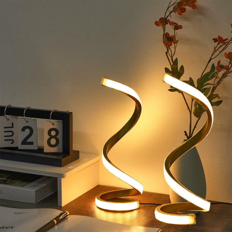 Spiral LED Desk Lamp Set of 2 — USB powered, 3-color temp, brushed metal, 10"H, black or gold — Azurra Shop