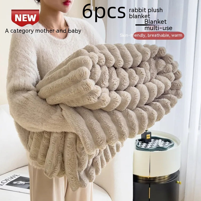 Bubble Faux Rabbit Fur Throw Blanket
