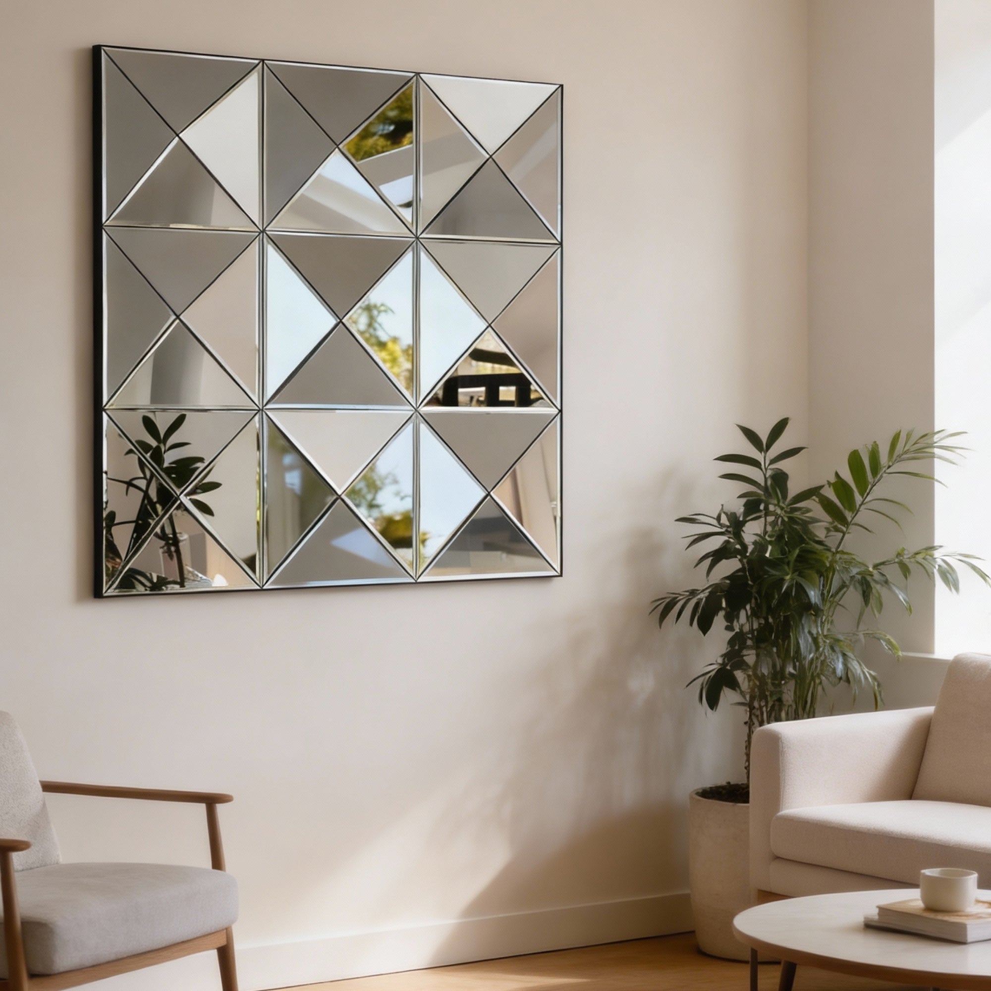 3D Beveled Glass Square Wall Mirror — 32x32"