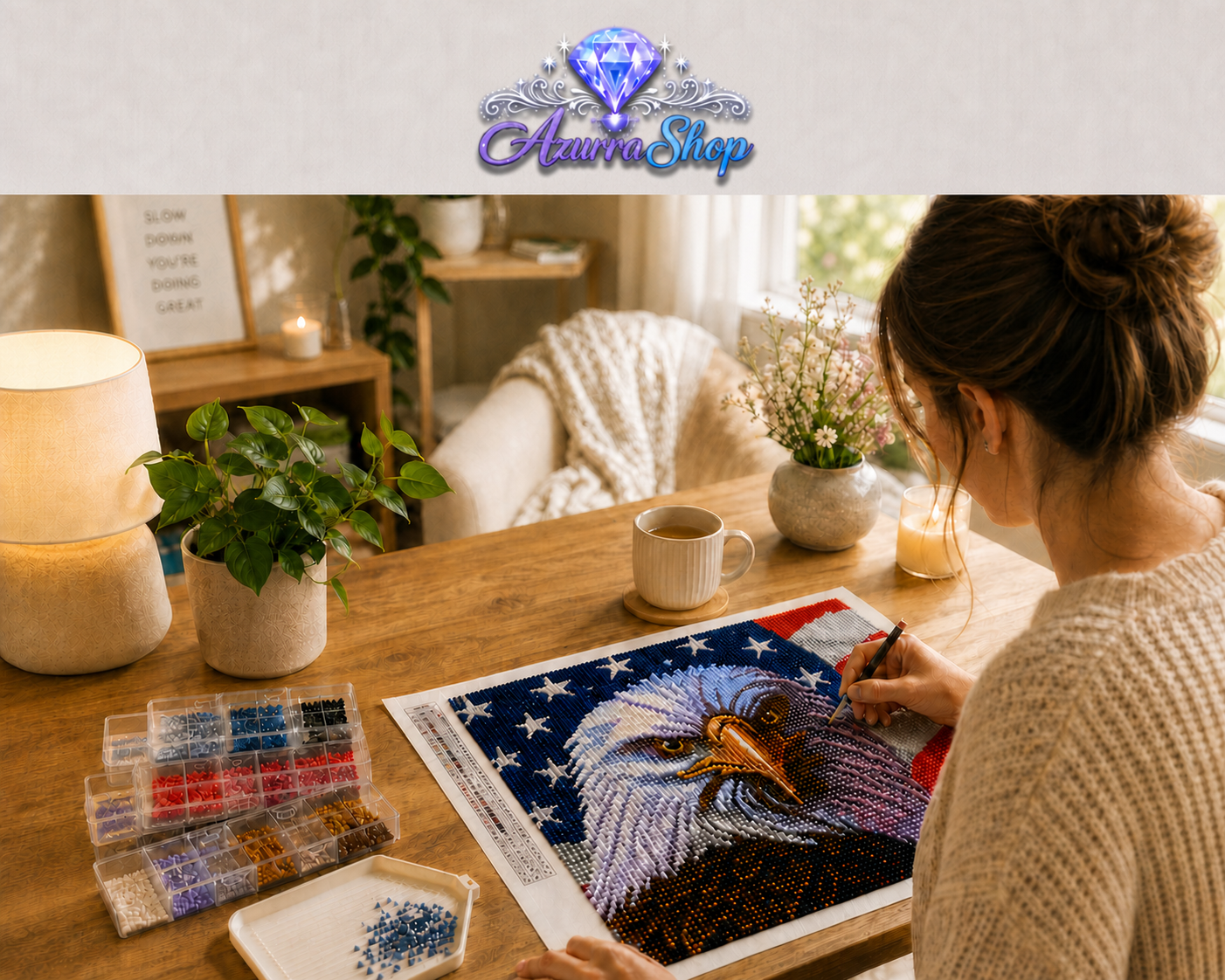 American Bald Eagle and US Flag Diamond Painting Kit