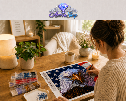 American Bald Eagle and US Flag Diamond Painting Kit