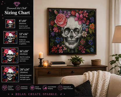 Floral Skull with Pink Roses Diamond Painting Kit