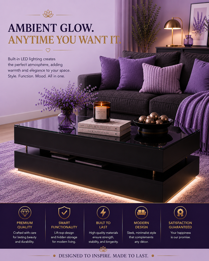 Lift-Top Coffee Table with LED Lights