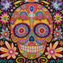 Rainbow Mandala Sugar Skull Diamond Painting Kit – completed 5D diamond art featuring a vibrant rainbow mandala sugar skull with intricate floral and swirl patterns on a black background
