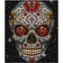 Rose Eye Sugar Skull Diamond Painting Kit – completed diamond art featuring a colorful Day of the Dead skull with red roses, cross motif, and sparkling black background



