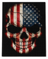Stars & Stripes Skull Diamond Painting Kit – completed 5D diamond art close-up featuring a bold skull overlaid with the American flag design in red, white, and navy blue with white stars on a black background
