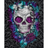 Teal Butterfly Sugar Skull with Rose Eyes Diamond Painting Kit – completed diamond art featuring a white sugar skull with rose-filled eye sockets, teal butterfly, swirling floral vines, and "Faith Angel" script on a dark textured background with purple and teal accents
