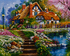 Close up of the finished thatched cottage and spring garden diamond painting with sparkling drills | Azurra Shop