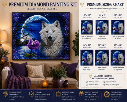 White Wolf &amp; Blue Moon Diamond Painting Kit