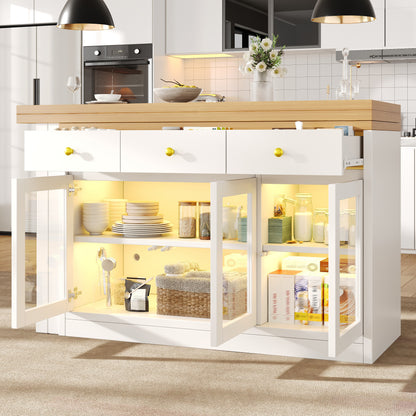 Extendable Kitchen Island with RGB LED Lights — White