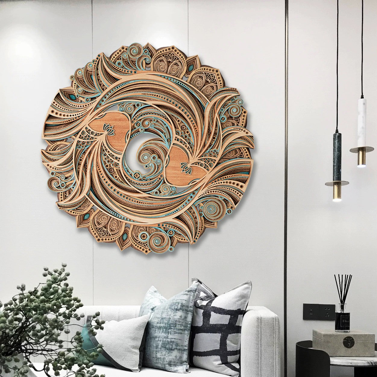 Chinese-style Round Wood Wall Art Painting — multi-color, available in 24x24", 31x31", and 47x47" — Azurra Shop