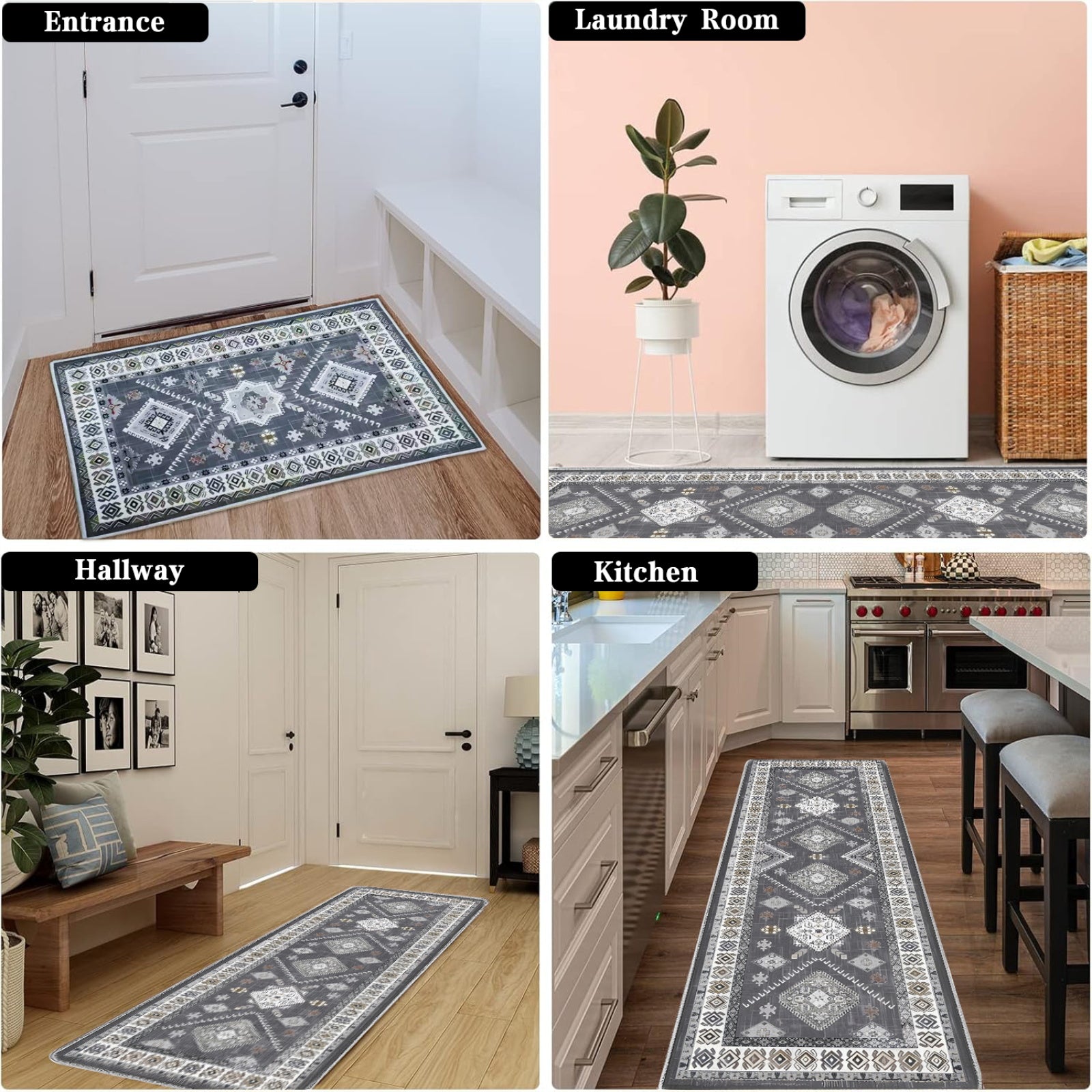Boho Kitchen Rug Set — 3 Piece Faux Wool with Runner