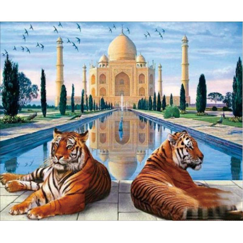 Tiger and Taj Mahal diamond painting kit – 12x16" India wildlife landmark wall art by Azurra Shop